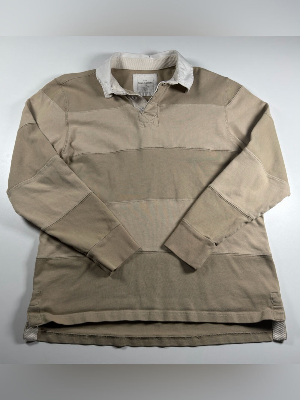 Foot Locker Classic Beige Rugby Shirt – Thick 100% Cotton Long Sleeve